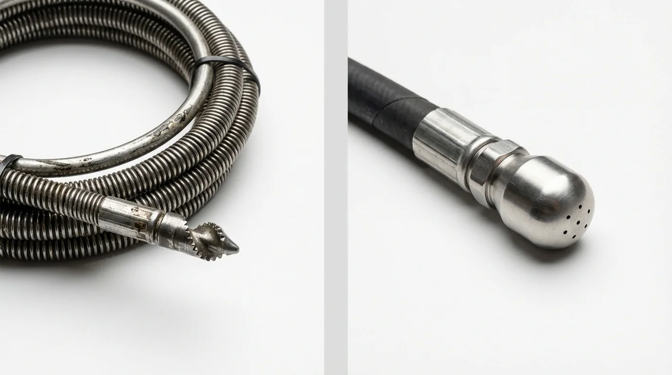 Drain snake cable and hydro jetting nozzle used for drain cleaning in Excelsior Springs, MO