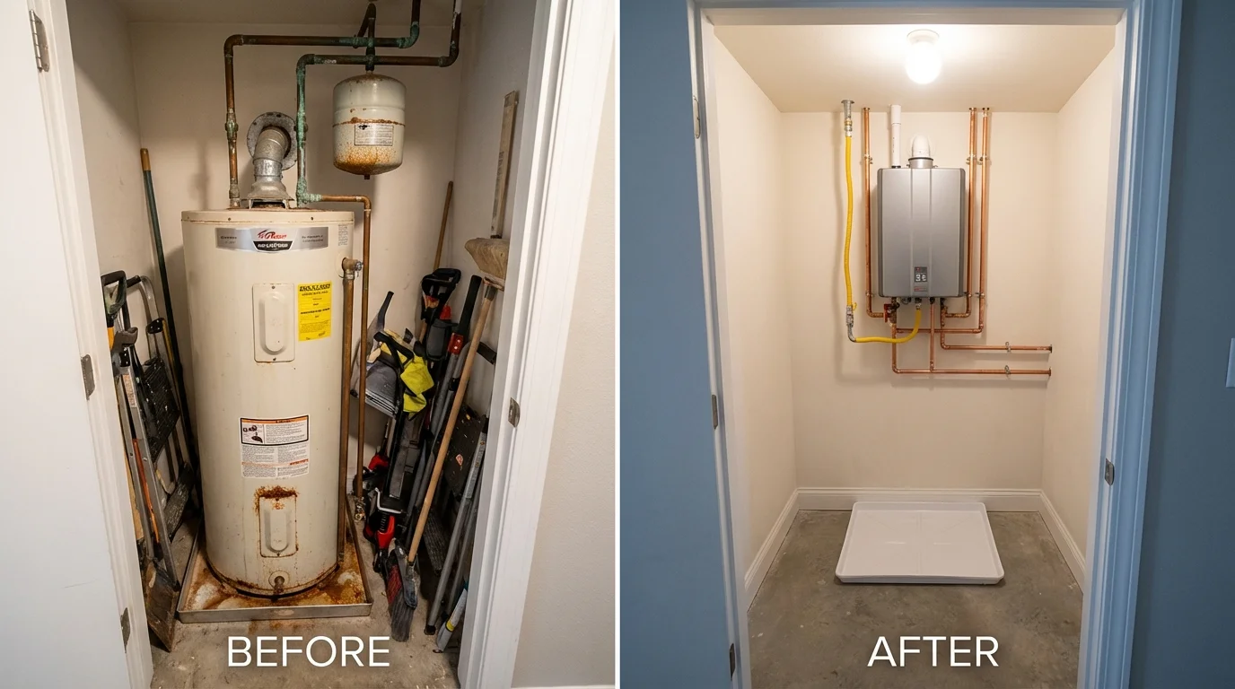 Tank water heater versus wall-mounted tankless unit comparison for Excelsior Springs, MO homeowners
